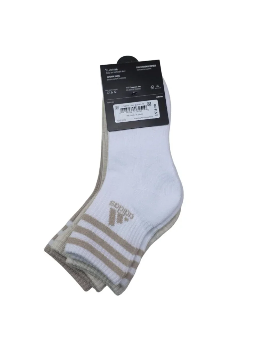 Adidas Womens ClimaCool Cushioned High Quarter Socks 3-Pack Shoe Size 5-10